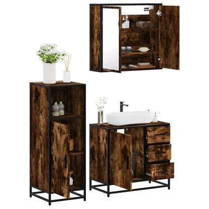 Set Mobili da Bagno 3 pz Rovere Fumo in Legno Multistrato | homemem39