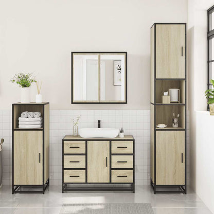 Set Mobili da Bagno 3 pz Rovere Sonoma in Legno Multistrato | homemem39