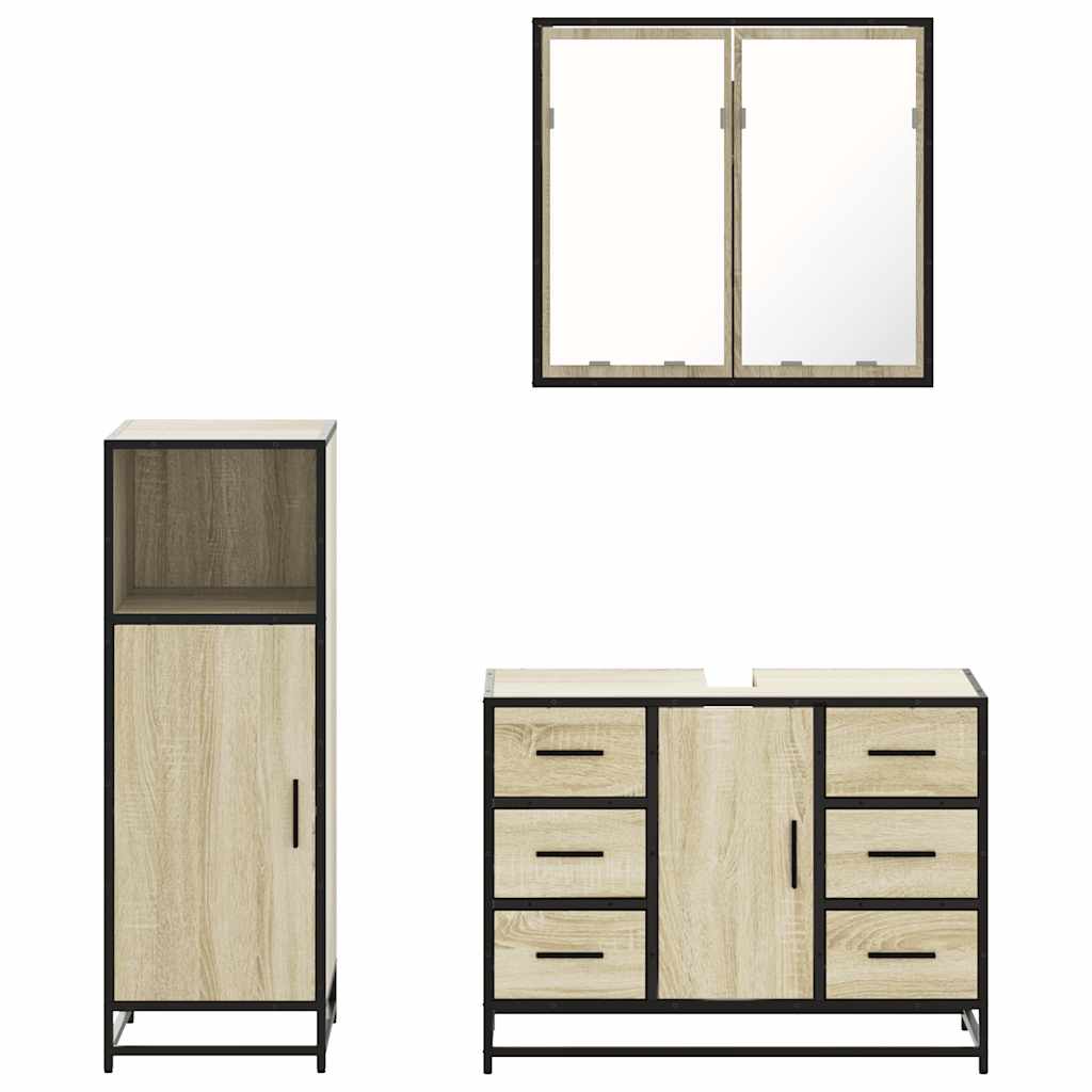 Set Mobili da Bagno 3 pz Rovere Sonoma in Legno Multistrato | homemem39