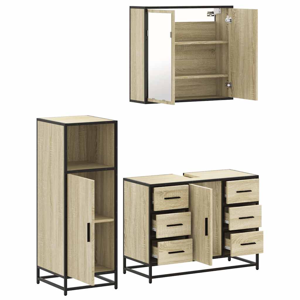Set Mobili da Bagno 3 pz Rovere Sonoma in Legno Multistrato | homemem39