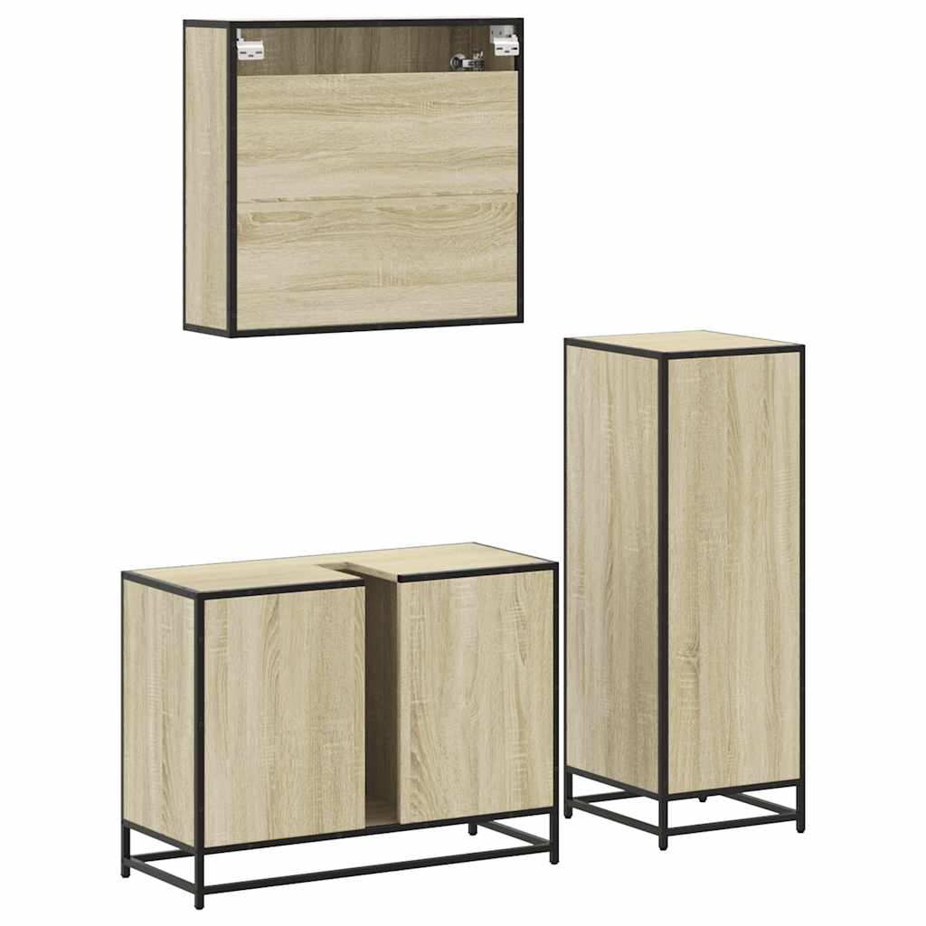 Set Mobili da Bagno 3 pz Rovere Sonoma in Legno Multistrato | homemem39