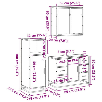 Set Mobili da Bagno 3 pz Rovere Sonoma in Legno Multistrato | homemem39