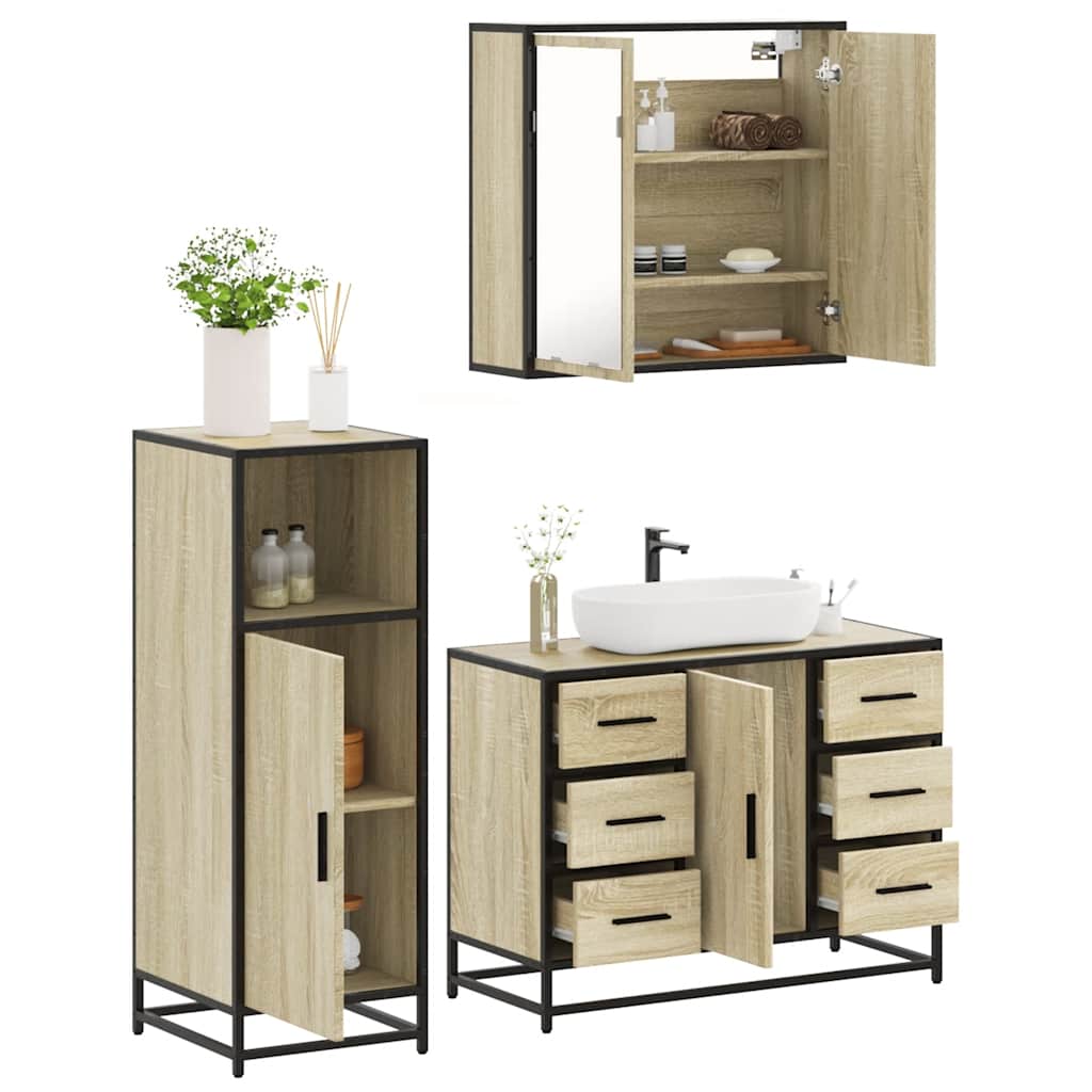 Set Mobili da Bagno 3 pz Rovere Sonoma in Legno Multistrato | homemem39