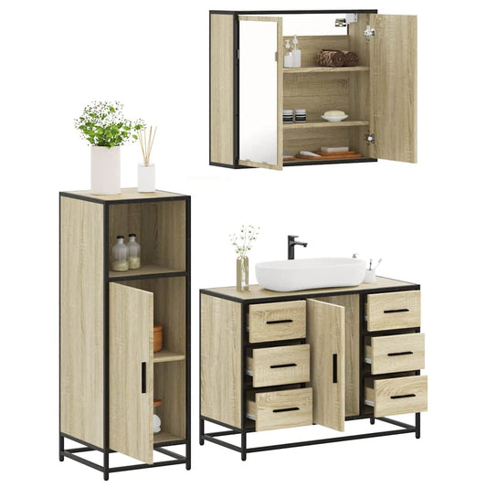Set Mobili da Bagno 3 pz Rovere Sonoma in Legno Multistrato | homemem39