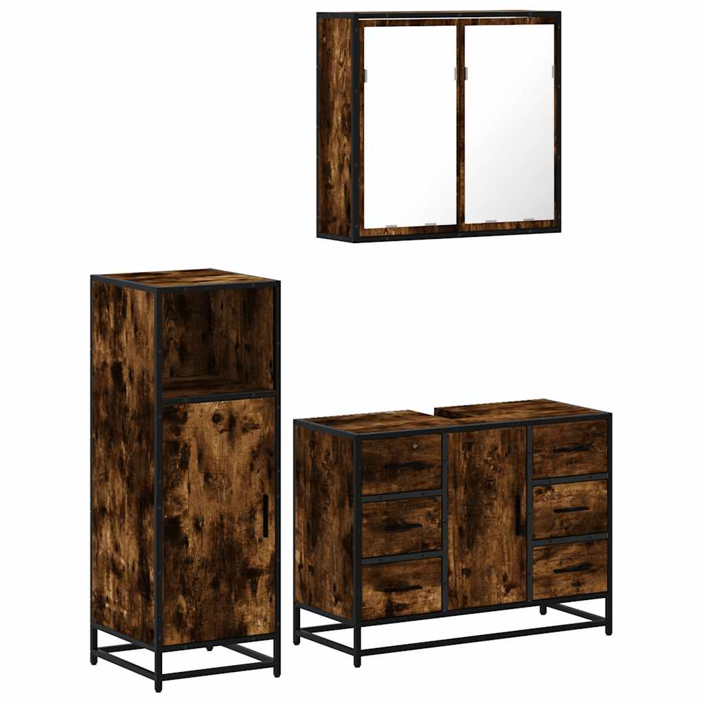 Set Mobili da Bagno 3 pz Rovere Fumo in Legno Multistrato | homemem39