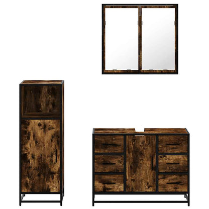 Set Mobili da Bagno 3 pz Rovere Fumo in Legno Multistrato | homemem39