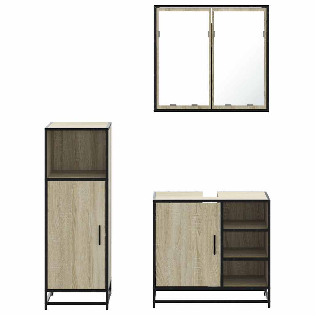 Set Mobili da Bagno 3 pz Rovere Sonoma in Legno Multistrato | homemem39