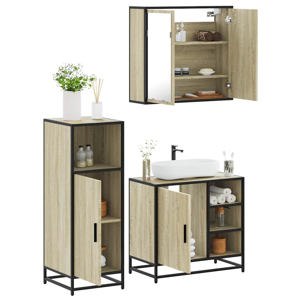 Set Mobili da Bagno 3 pz Rovere Sonoma in Legno Multistrato | homemem39