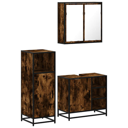 Set Mobili da Bagno 3 pz Rovere Fumo in Legno Multistrato | homemem39