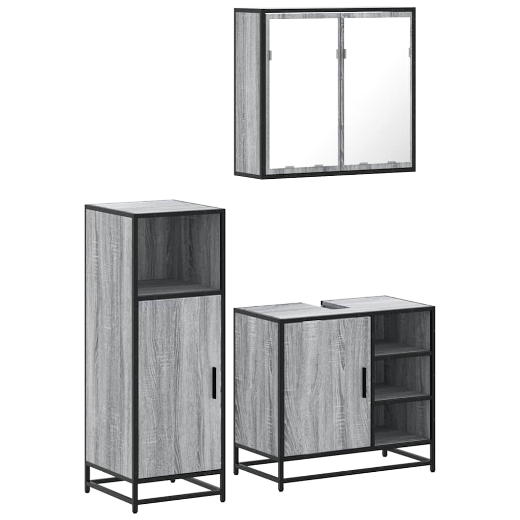 Set Mobili da Bagno 3 pz Grigio Sonoma in Legno Multistrato | homemem39