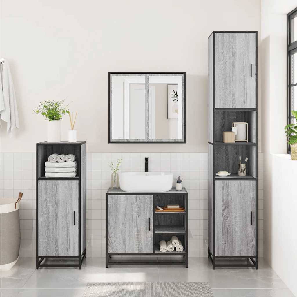 Set Mobili da Bagno 3 pz Grigio Sonoma in Legno Multistrato | homemem39
