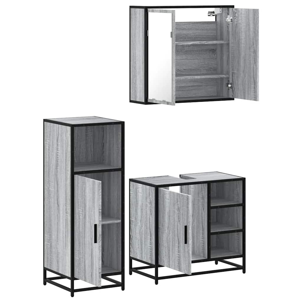 Set Mobili da Bagno 3 pz Grigio Sonoma in Legno Multistrato | homemem39