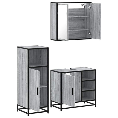 Set Mobili da Bagno 3 pz Grigio Sonoma in Legno Multistrato | homemem39