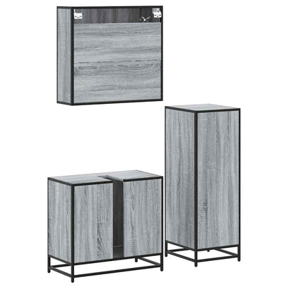 Set Mobili da Bagno 3 pz Grigio Sonoma in Legno Multistrato | homemem39