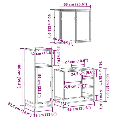 Set Mobili da Bagno 3 pz Grigio Sonoma in Legno Multistrato | homemem39