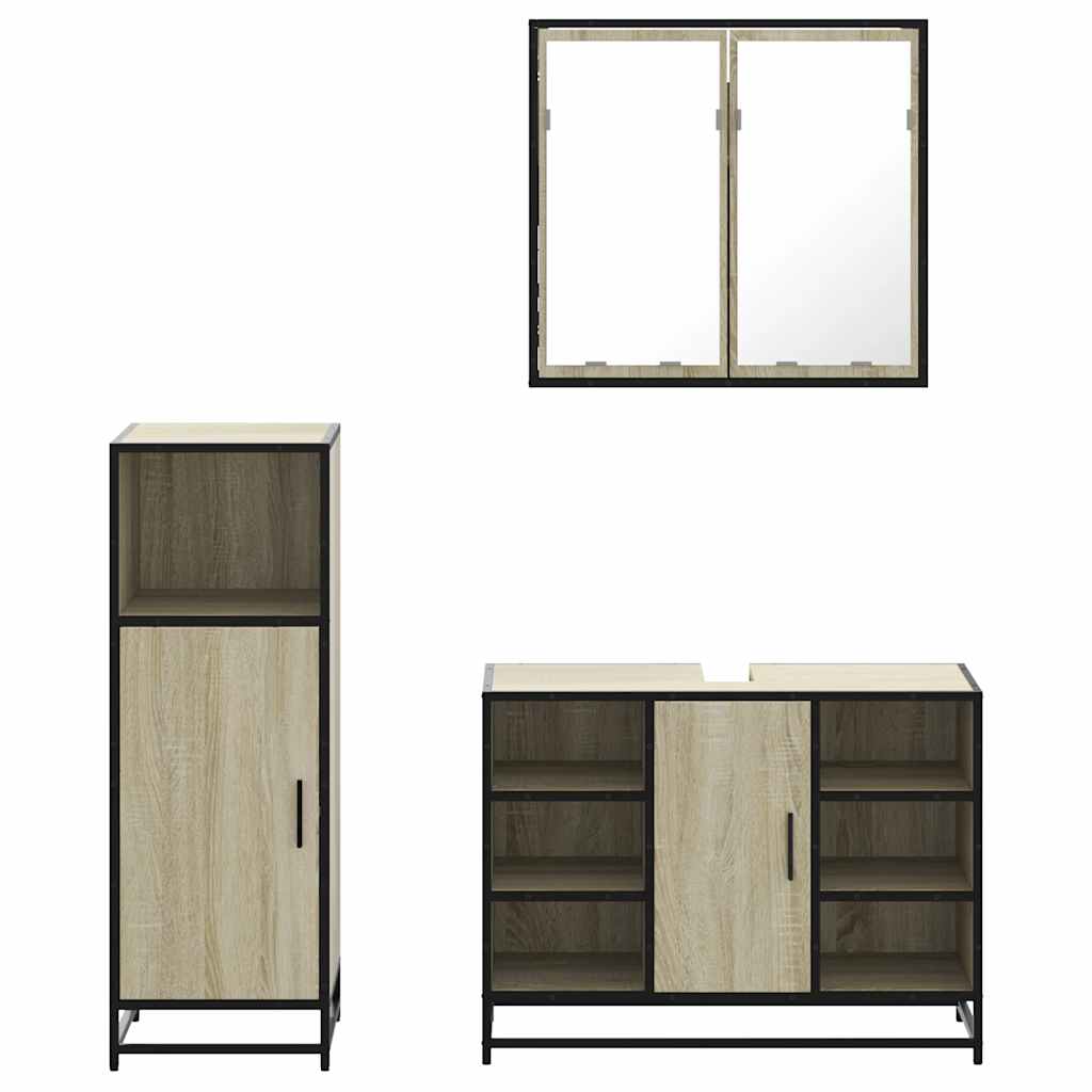Set Mobili da Bagno 3 pz Rovere Sonoma in Legno Multistrato | homemem39