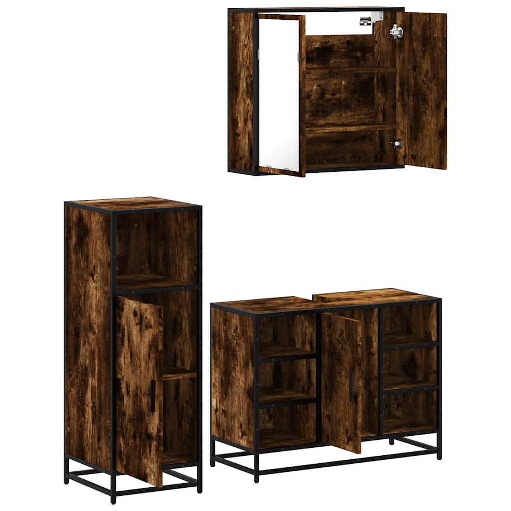 Set Mobili da Bagno 3 pz Rovere Fumo in Legno Multistrato | homemem39
