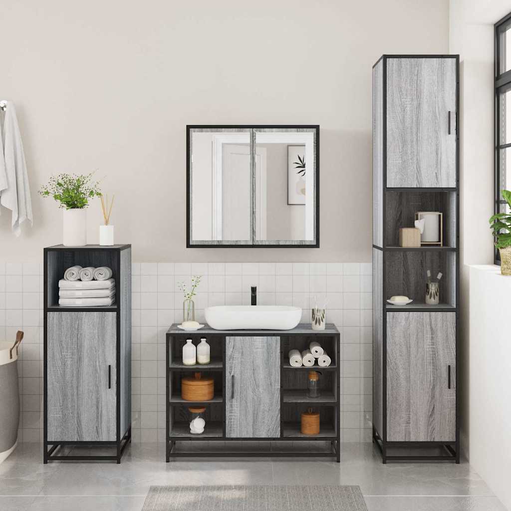 Set Mobili da Bagno 3 pz Grigio Sonoma in Legno Multistrato | homemem39
