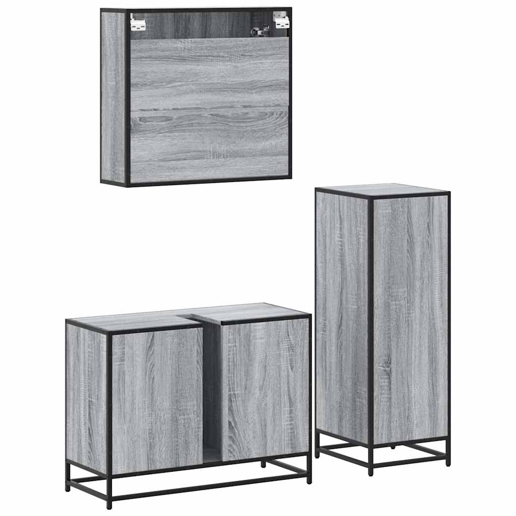 Set Mobili da Bagno 3 pz Grigio Sonoma in Legno Multistrato | homemem39