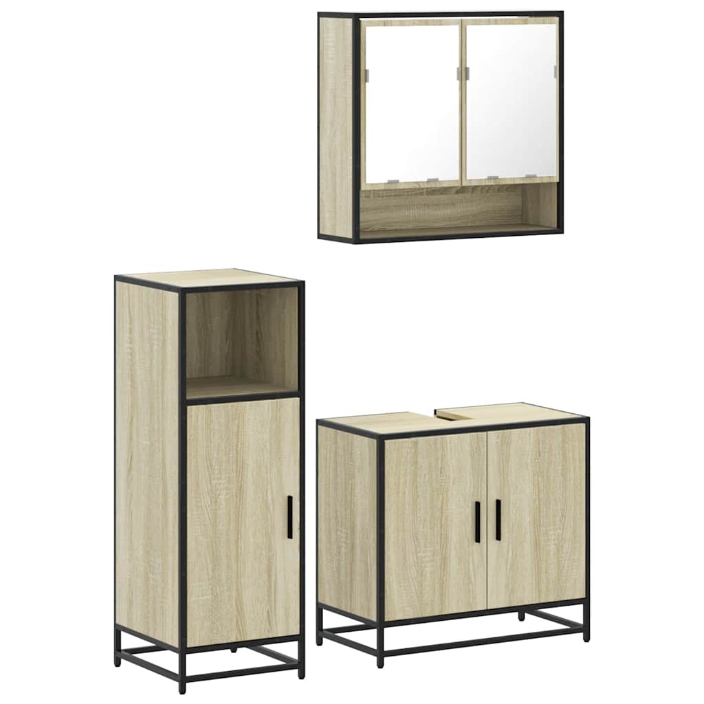 Set Mobili da Bagno 3 pz Rovere Sonoma in Legno Multistrato | homemem39