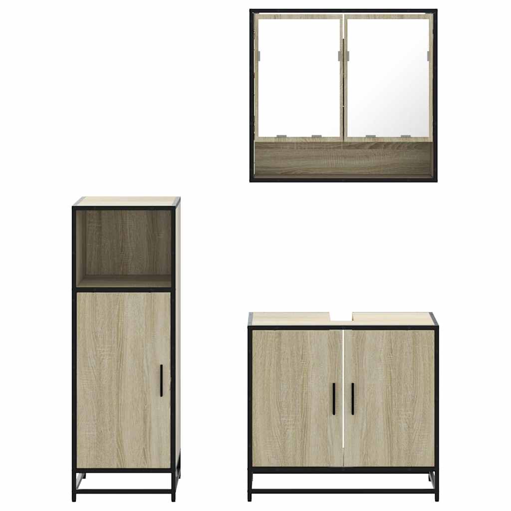 Set Mobili da Bagno 3 pz Rovere Sonoma in Legno Multistrato | homemem39