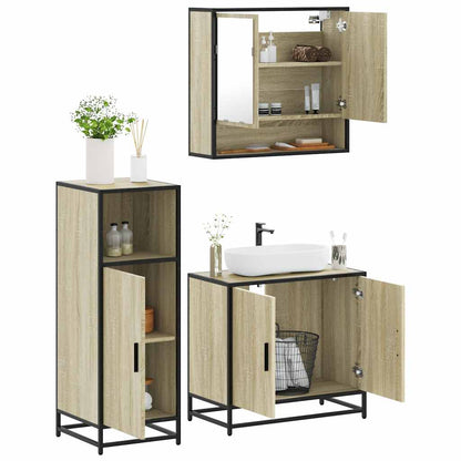 Set Mobili da Bagno 3 pz Rovere Sonoma in Legno Multistrato | homemem39