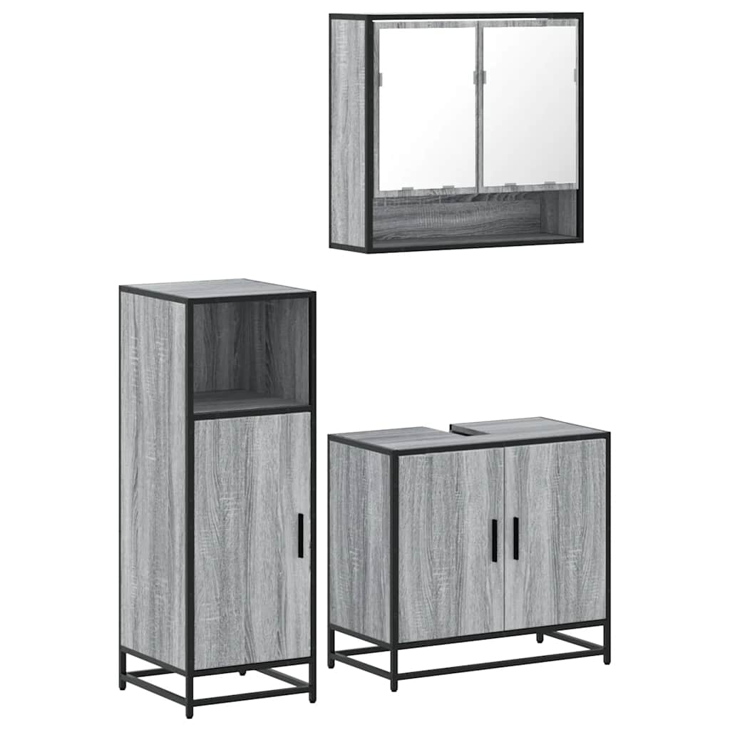 Set Mobili da Bagno 3 pz Grigio Sonoma in Legno Multistrato | homemem39