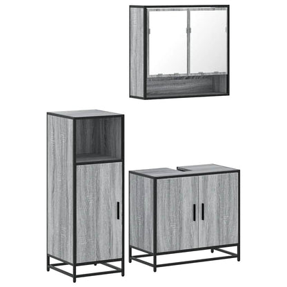 Set Mobili da Bagno 3 pz Grigio Sonoma in Legno Multistrato | homemem39