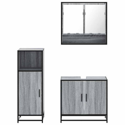 Set Mobili da Bagno 3 pz Grigio Sonoma in Legno Multistrato | homemem39