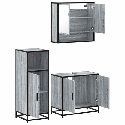 Set Mobili da Bagno 3 pz Grigio Sonoma in Legno Multistrato | homemem39
