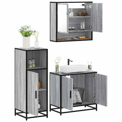 Set Mobili da Bagno 3 pz Grigio Sonoma in Legno Multistrato | homemem39