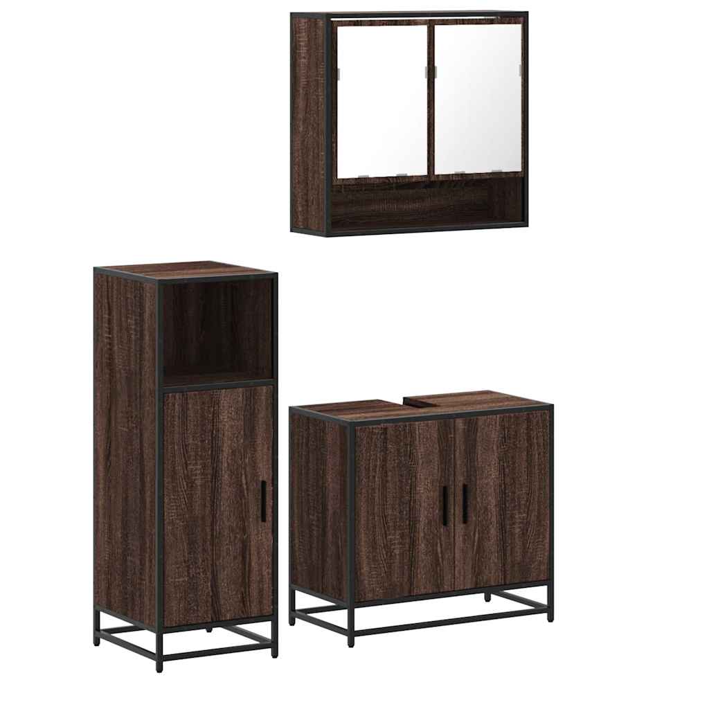 Set Mobili da Bagno 3 pz Rovere Marrone in Legno Multistrato | homemem39