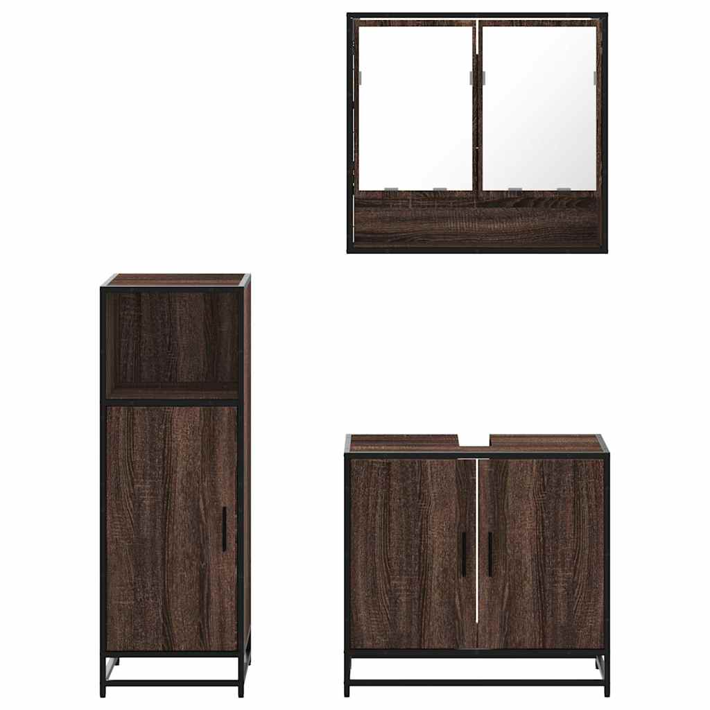 Set Mobili da Bagno 3 pz Rovere Marrone in Legno Multistrato | homemem39
