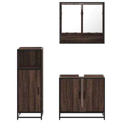 Set Mobili da Bagno 3 pz Rovere Marrone in Legno Multistrato | homemem39