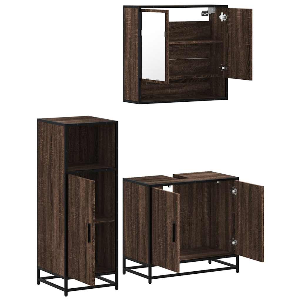 Set Mobili da Bagno 3 pz Rovere Marrone in Legno Multistrato | homemem39