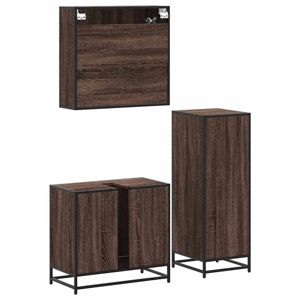 Set Mobili da Bagno 3 pz Rovere Marrone in Legno Multistrato | homemem39