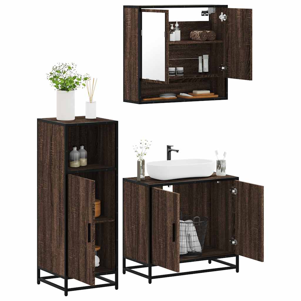 Set Mobili da Bagno 3 pz Rovere Marrone in Legno Multistrato | homemem39