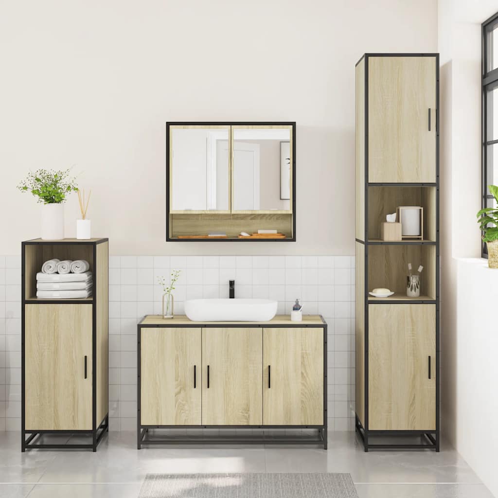 Set Mobili da Bagno 3 pz Rovere Sonoma in Legno Multistrato | homemem39