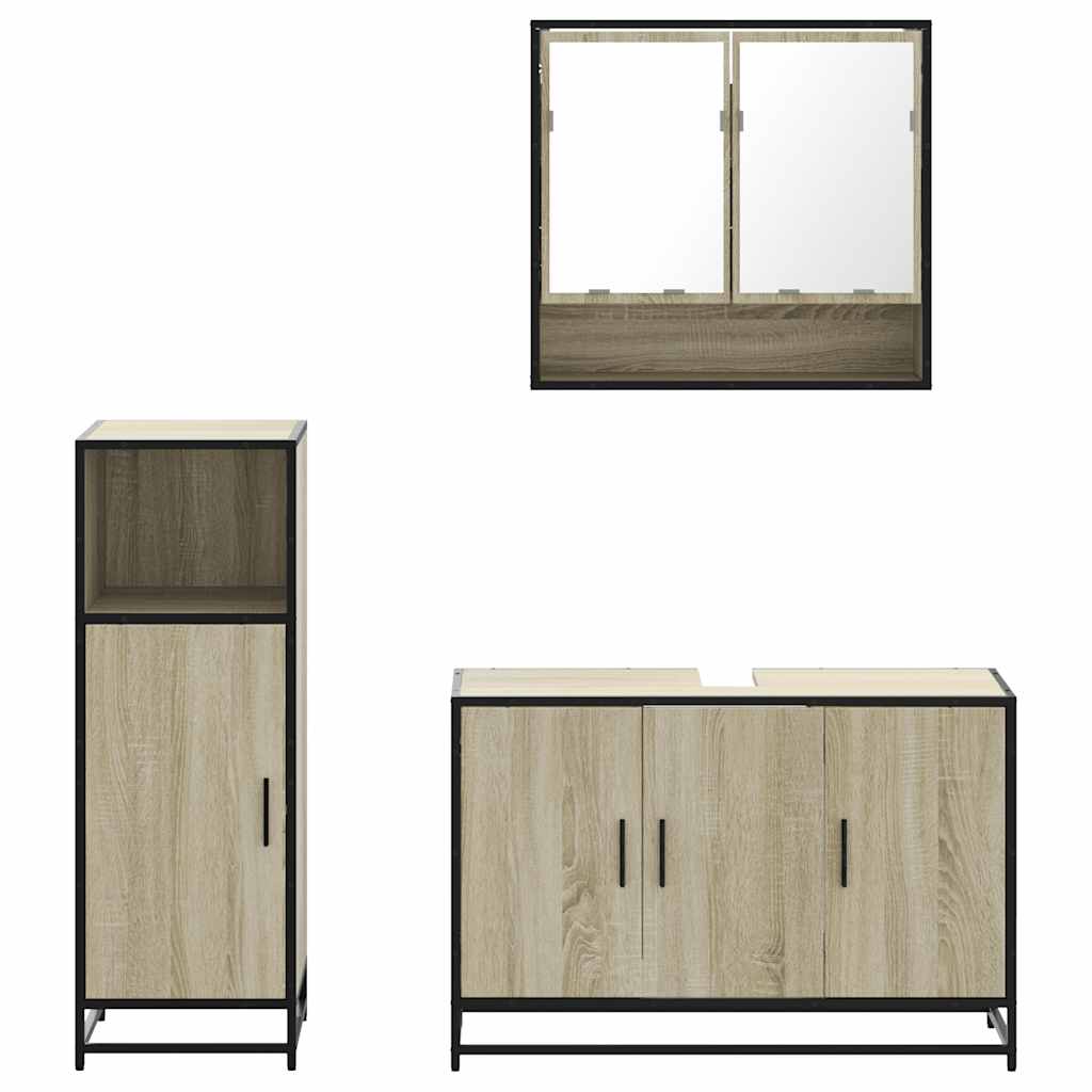 Set Mobili da Bagno 3 pz Rovere Sonoma in Legno Multistrato | homemem39