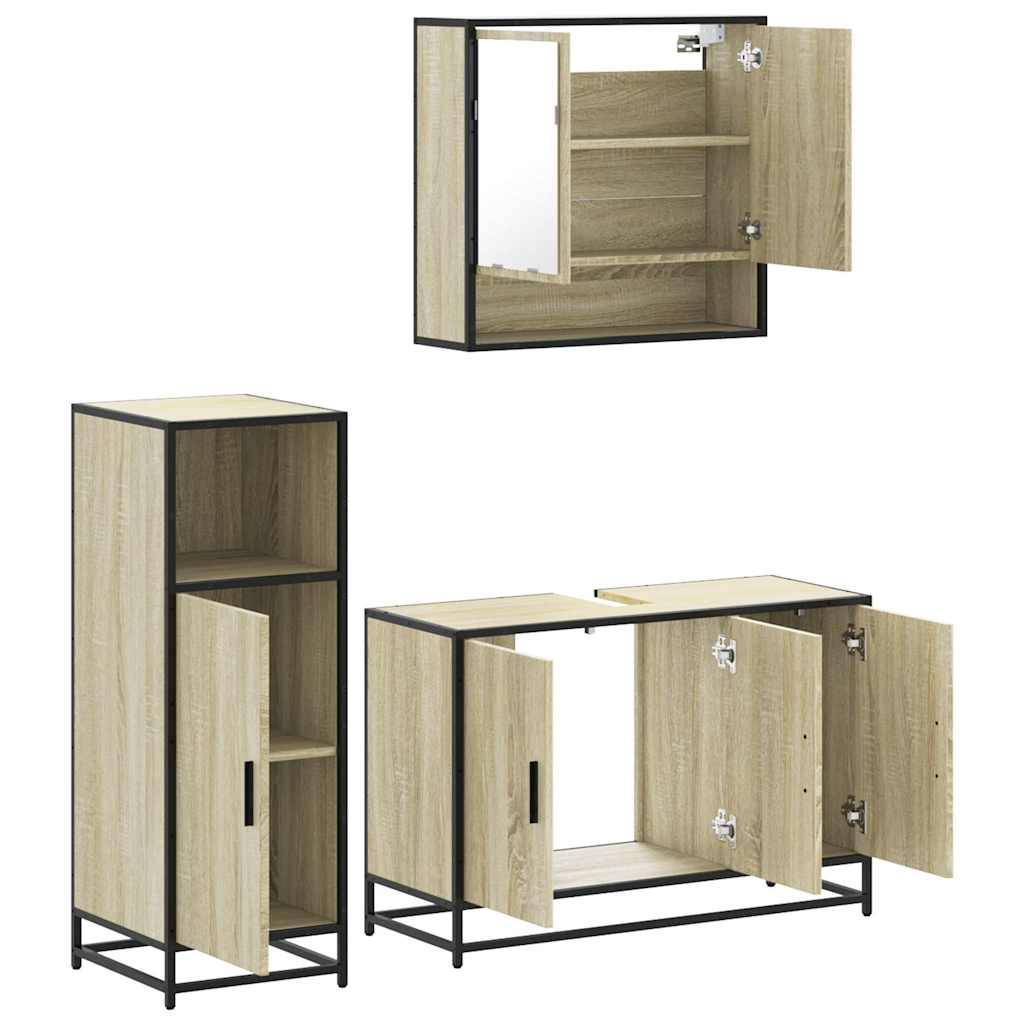Set Mobili da Bagno 3 pz Rovere Sonoma in Legno Multistrato | homemem39
