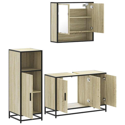 Set Mobili da Bagno 3 pz Rovere Sonoma in Legno Multistrato | homemem39