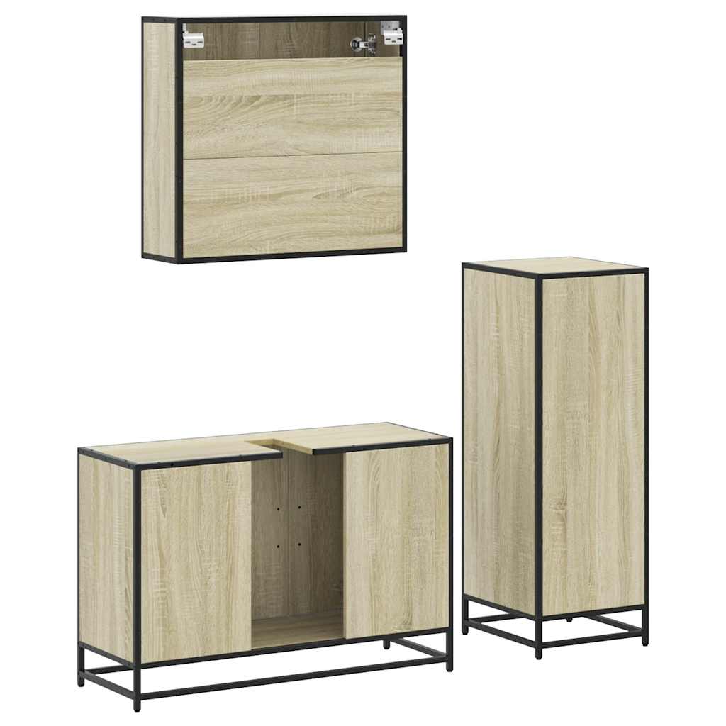 Set Mobili da Bagno 3 pz Rovere Sonoma in Legno Multistrato | homemem39