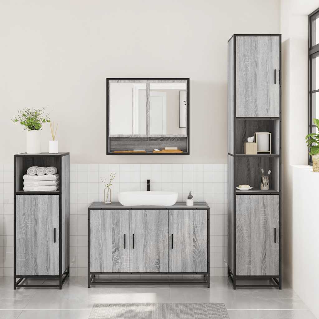 Set Mobili da Bagno 3 pz Grigio Sonoma in Legno Multistrato | homemem39