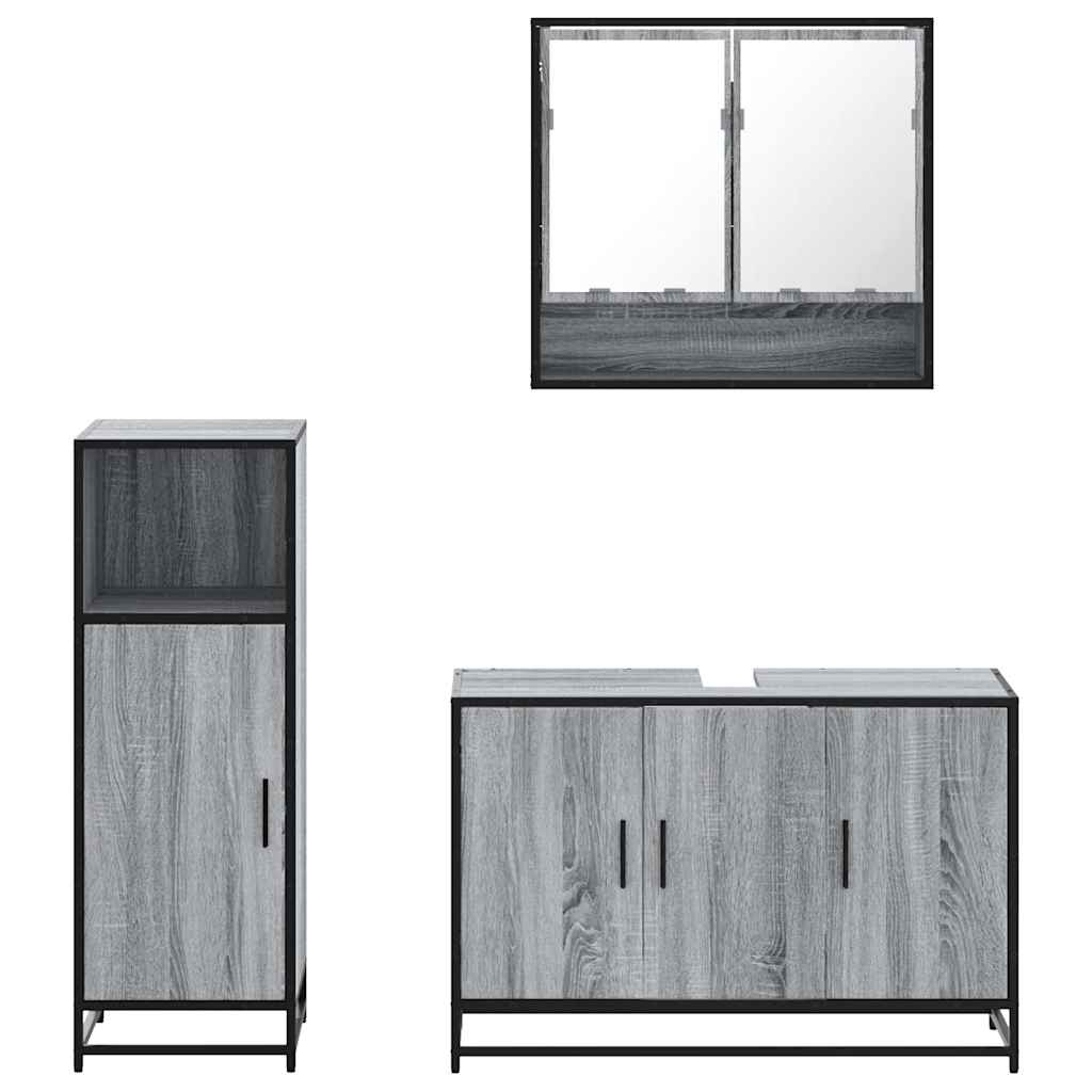 Set Mobili da Bagno 3 pz Grigio Sonoma in Legno Multistrato | homemem39