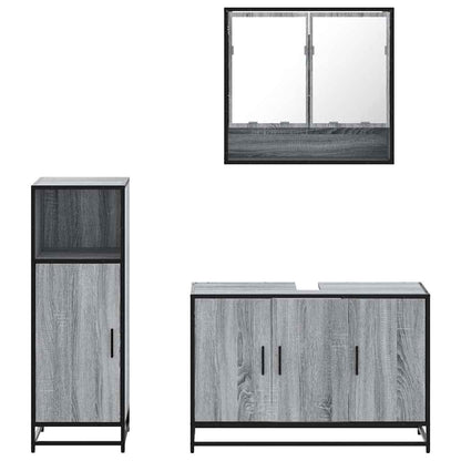 Set Mobili da Bagno 3 pz Grigio Sonoma in Legno Multistrato | homemem39