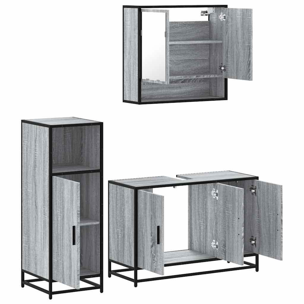 Set Mobili da Bagno 3 pz Grigio Sonoma in Legno Multistrato | homemem39