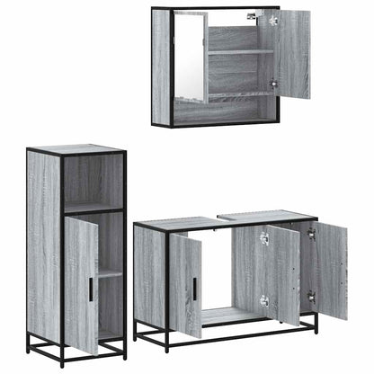 Set Mobili da Bagno 3 pz Grigio Sonoma in Legno Multistrato | homemem39