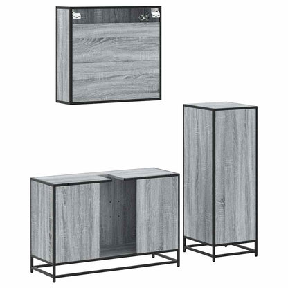 Set Mobili da Bagno 3 pz Grigio Sonoma in Legno Multistrato | homemem39