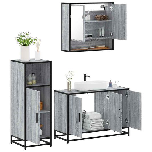 Set Mobili da Bagno 3 pz Grigio Sonoma in Legno Multistrato | homemem39