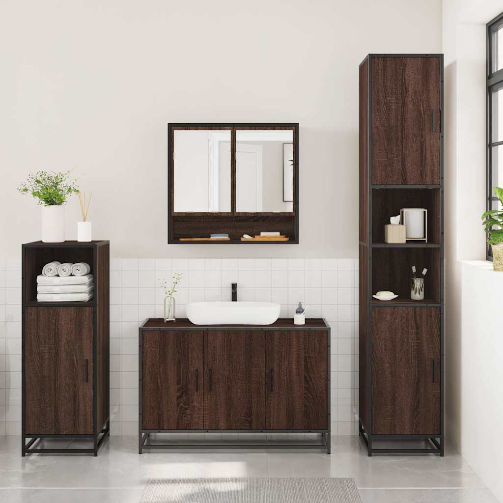 Set Mobili da Bagno 3 pz Rovere Marrone in Legno Multistrato | homemem39